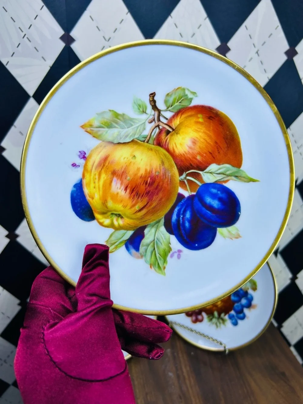 Vintage Mitterteich Bavaria Fruit Plates Set‎ of 6 Gold Rim German Porcelain